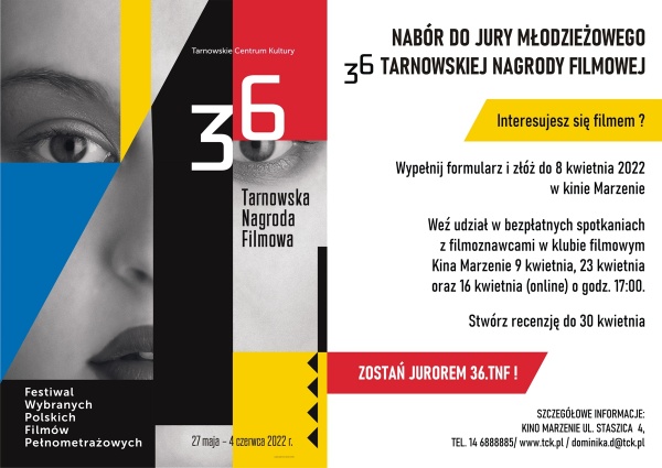 Nabór do Jury Młodzieżowego 36. Tarnowskiej Nagrody Filmowej